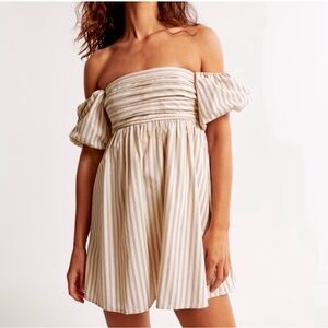 Abercrombie & Fitch Strapless Beige Striped Dress
